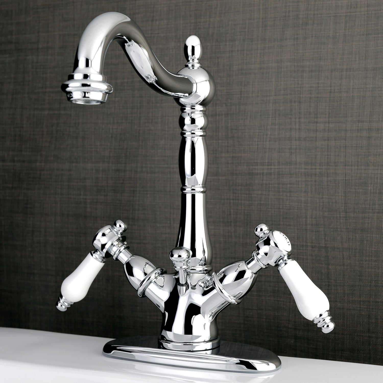 Kingston Heirloom KS1431BPL - Bel-Air Double-Handle 1-or-3 Hole Deck Mount 4-Inch Centerset Bathroom Faucet with Brass Pop-Up, Polished Chrome — thumbnail 2
